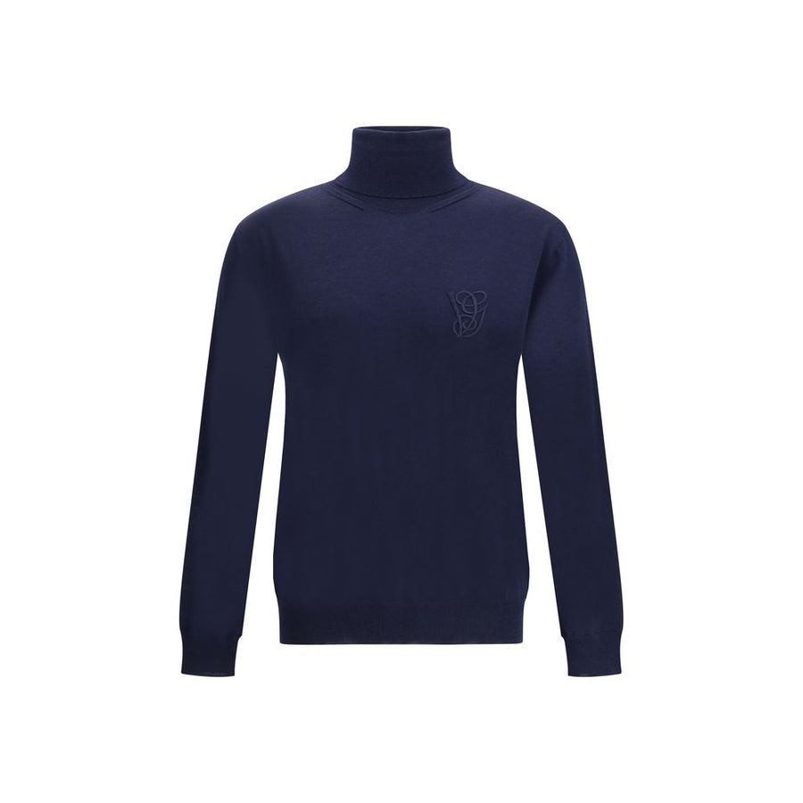 Blue Fleece Wool Turtleneck