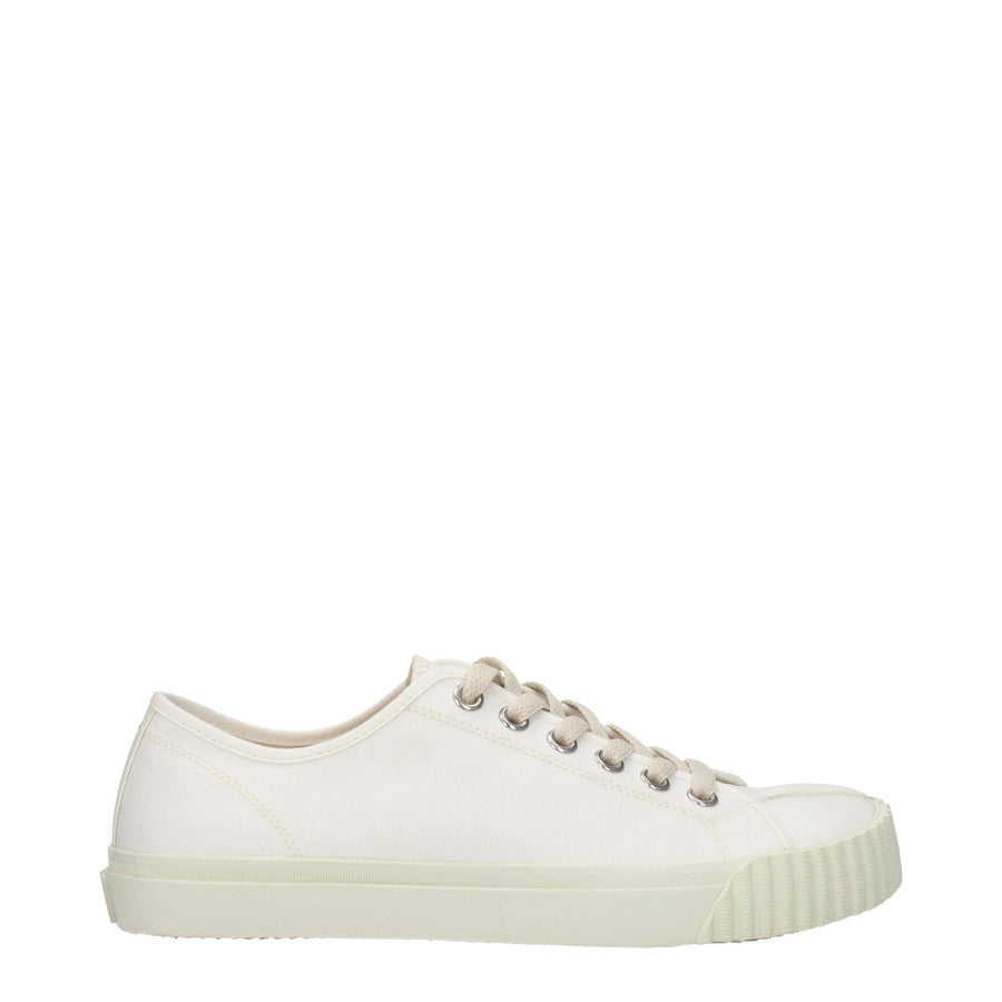 White Fabric Low Top Sneakers