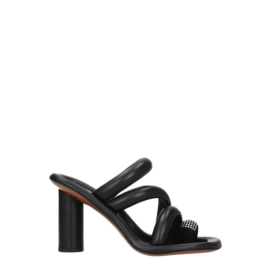 Black Leather Stiletto Heels Sandals