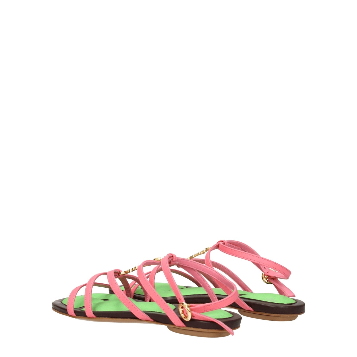 Pink Leather Flat Sandals