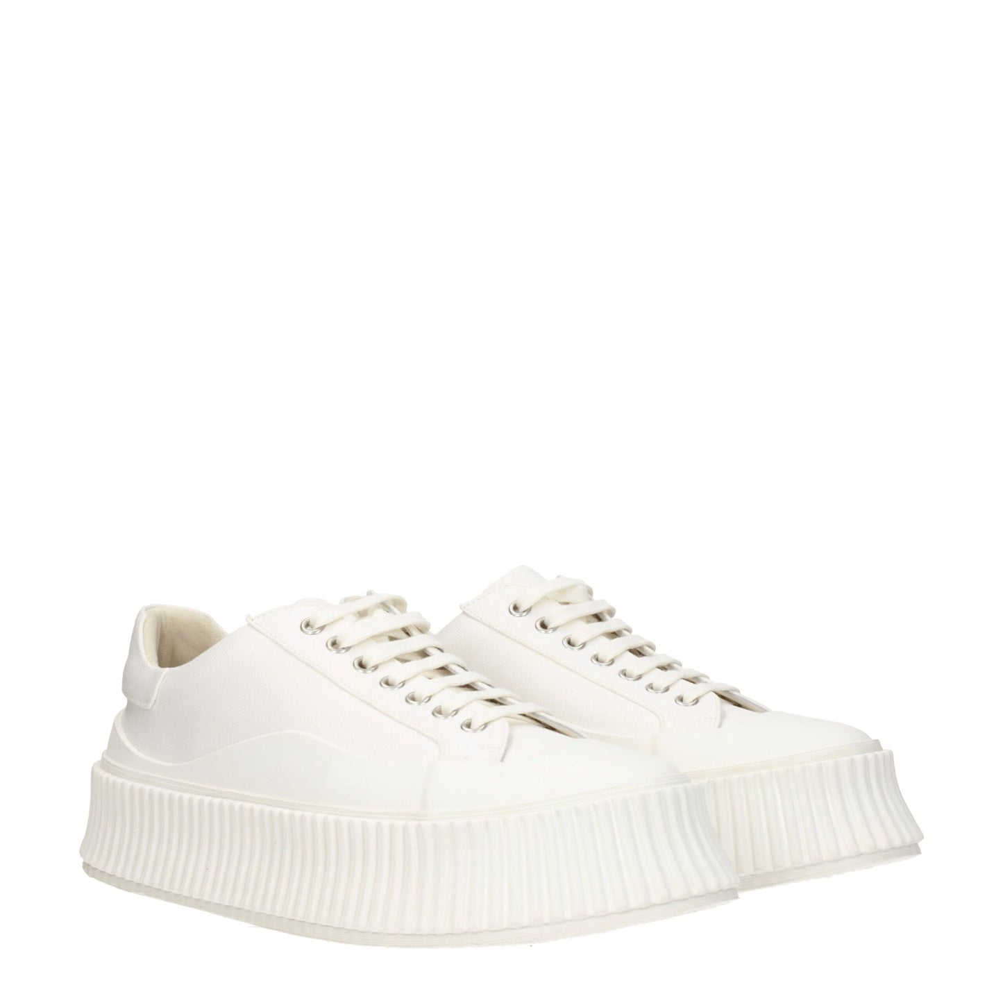 White Fabric Platform Sneakers