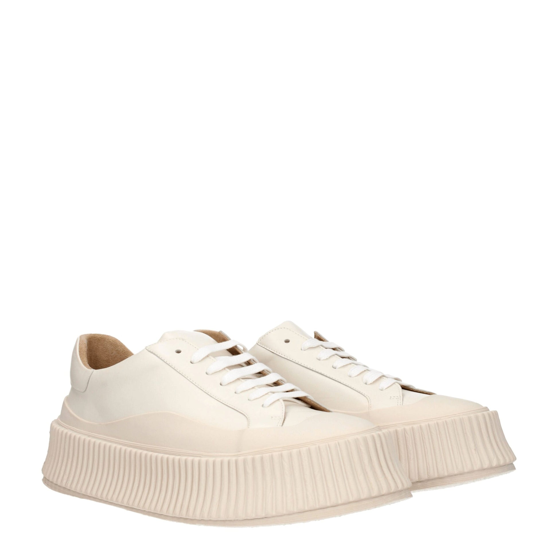 Beige Leather Platform Sneakers