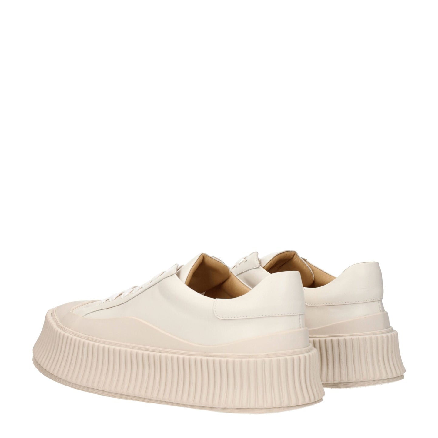Beige Leather Platform Sneakers