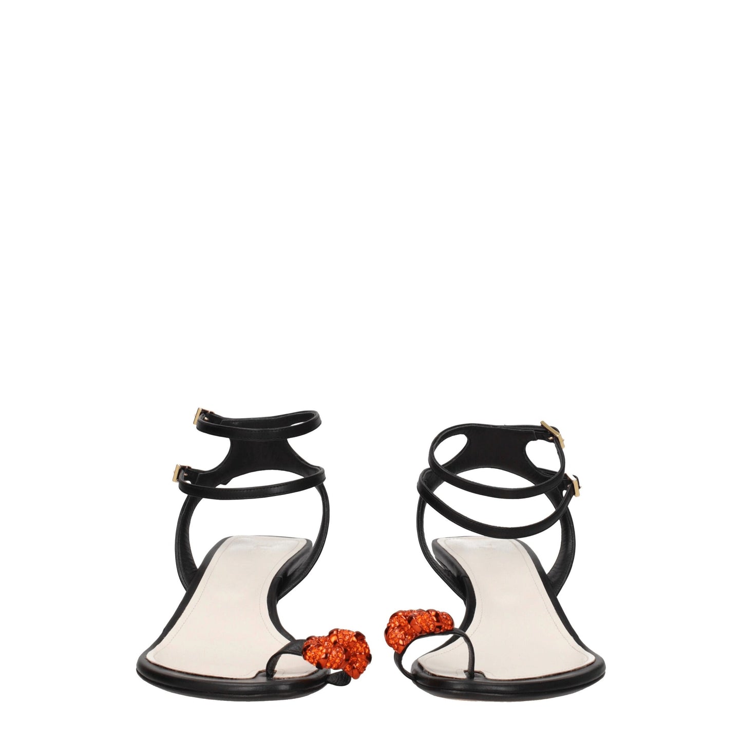 Black Leather Stiletto Heel Sandals