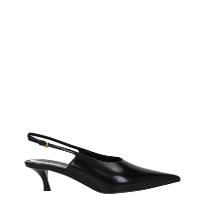 Black Leather Mid Heel Pumps