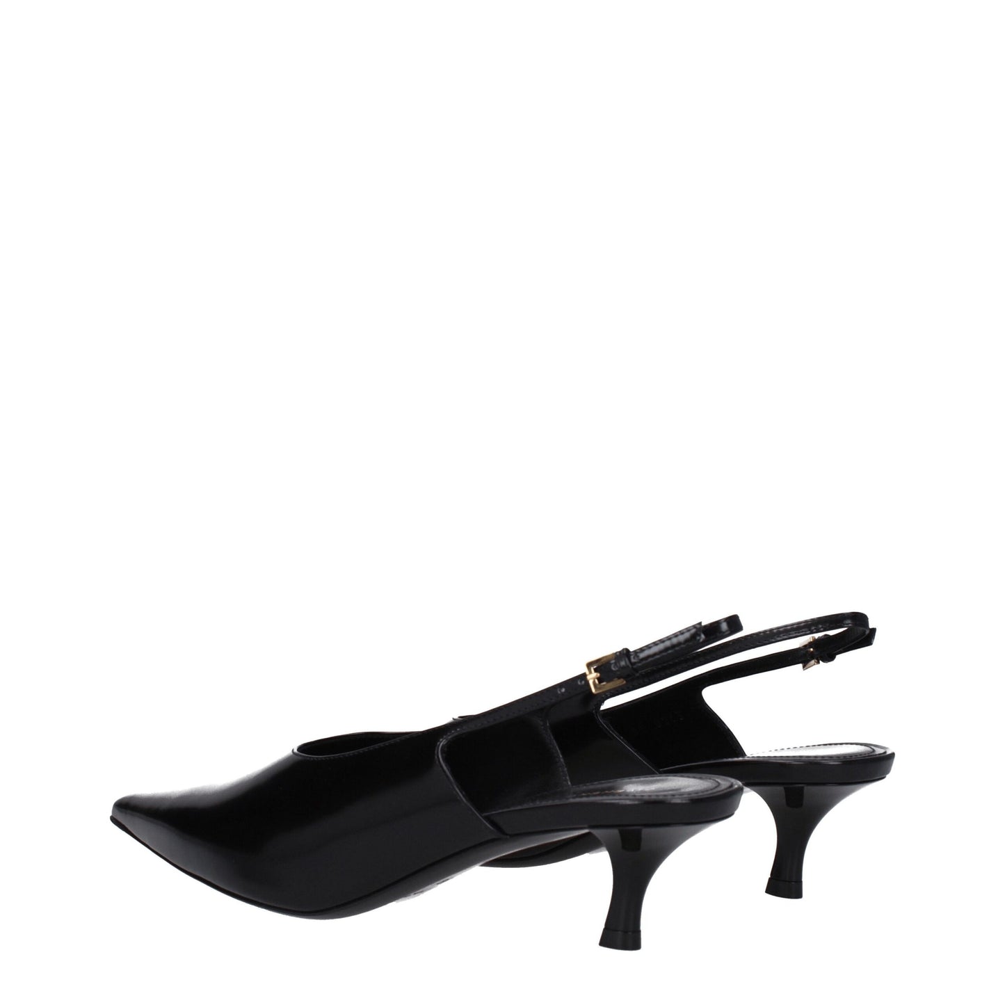 Black Leather Mid Heel Pumps