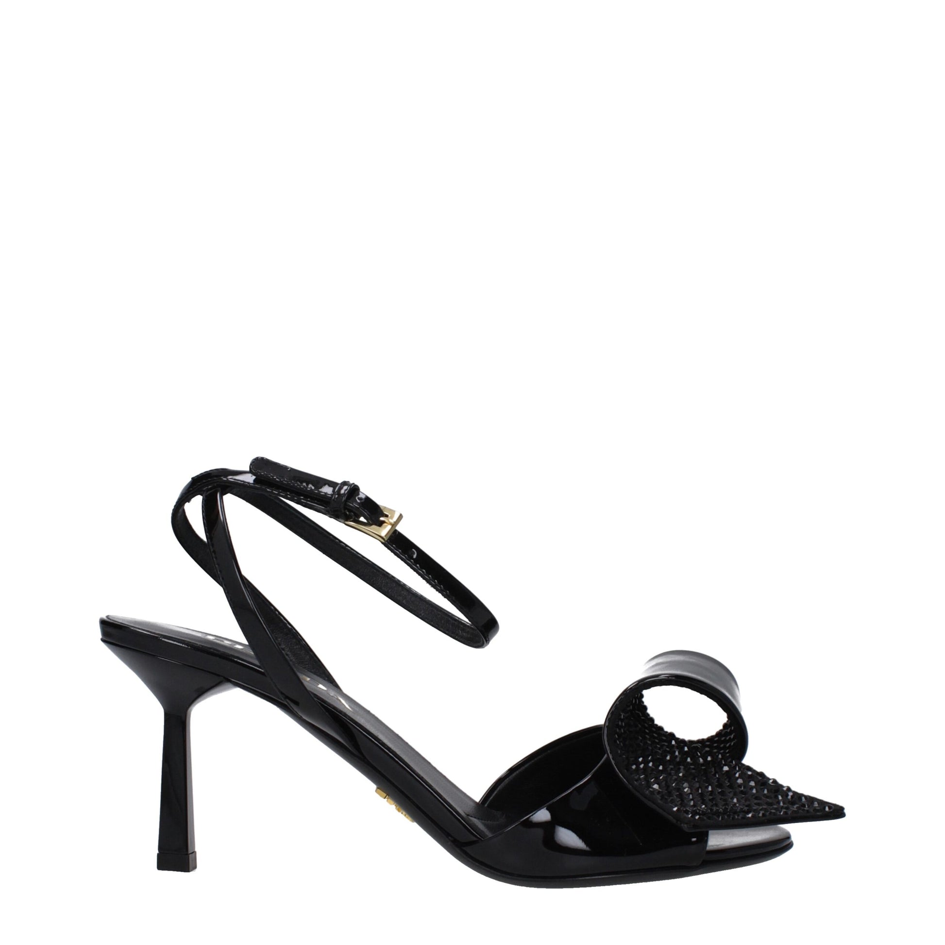 Black Leather Stiletto Heel Sandals