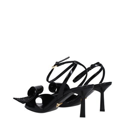 Black Leather Stiletto Heel Sandals