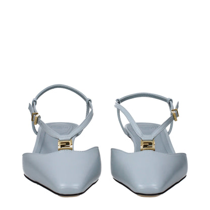 Light Blue Leather Flat Sandals