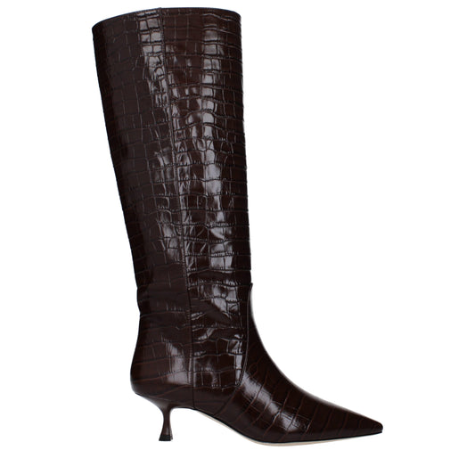 Brown Leather High Heel Boots