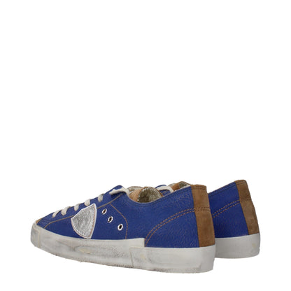 Blue Leather Low Top Sneakers