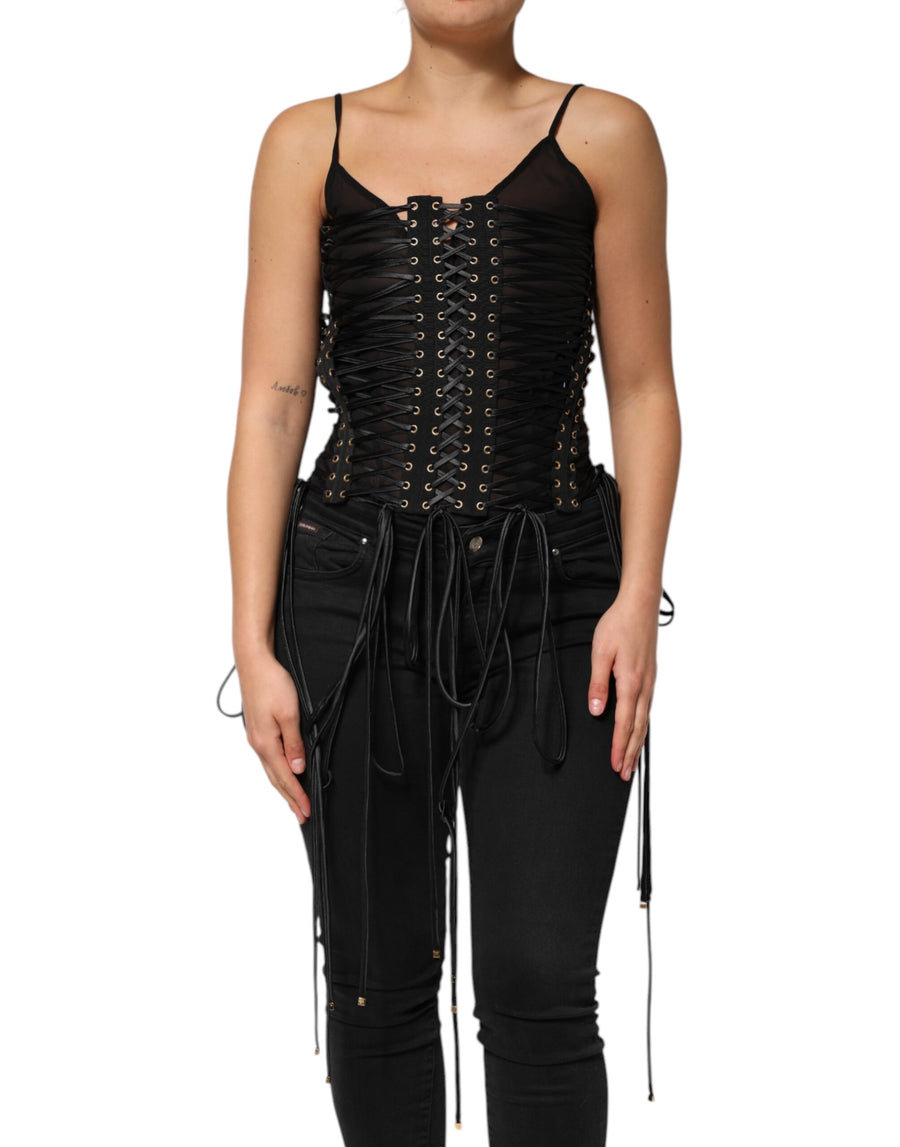 Black Eyelet Embellished Corset Style Top