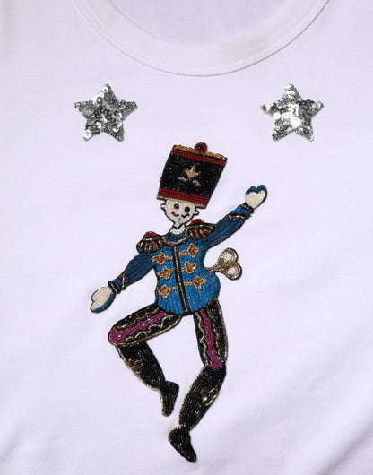 White Cotton Sequin Embellished Top T-shirt