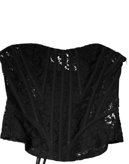 Black Strapless Floral Lace Bustier Cropped Top