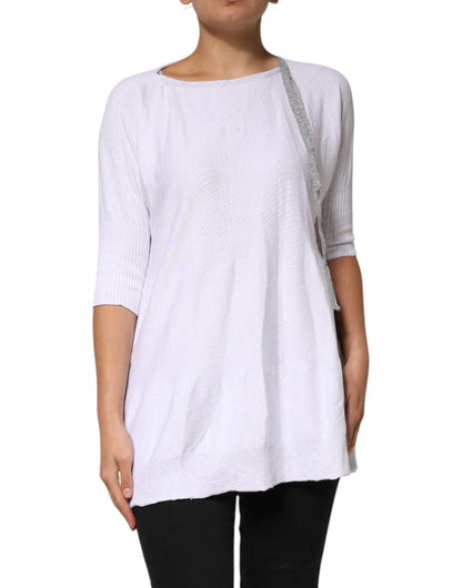 White Cotton Short Sleeves Round Neck Blouse Top