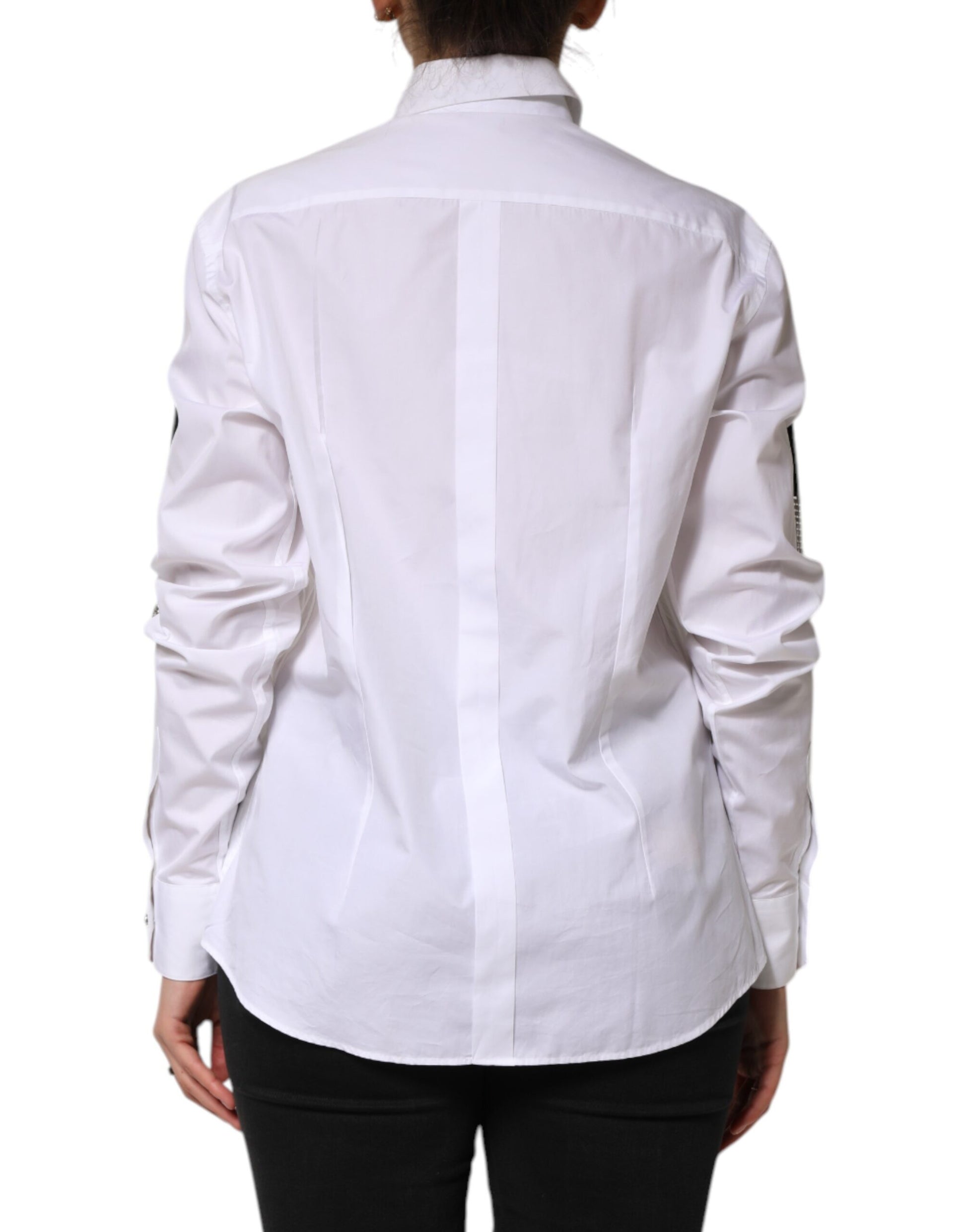 White Crystal Embellished Collared Shirt Top