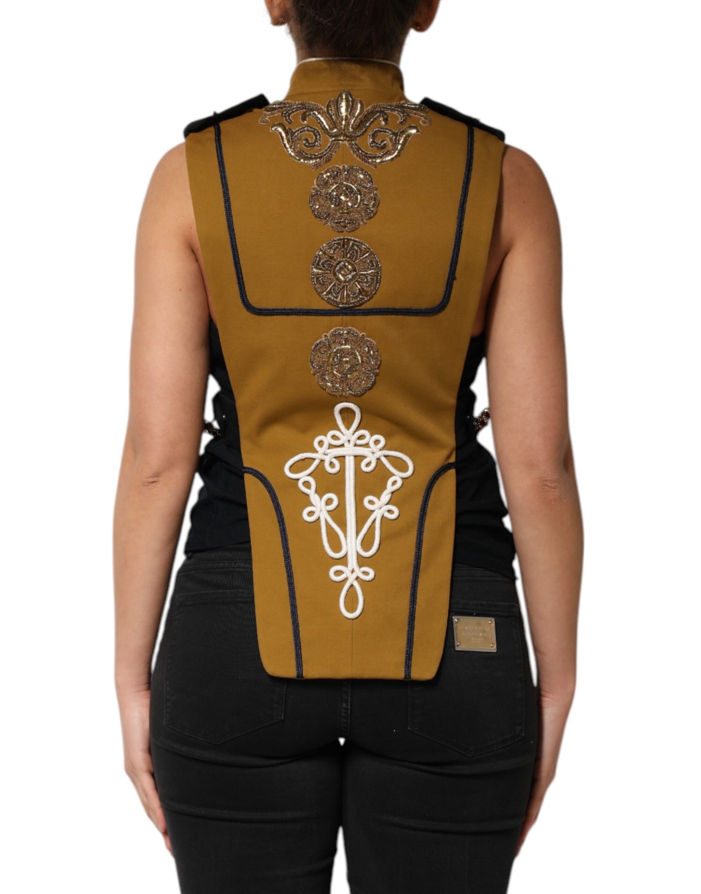 Yellow Crystal Cross Runway Vest Jacket Top