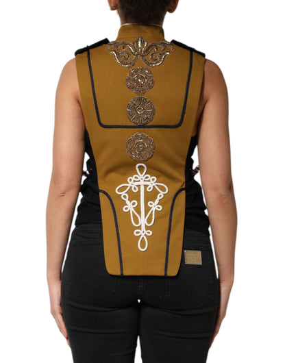 Yellow Crystal Cross Runway Vest Jacket Top