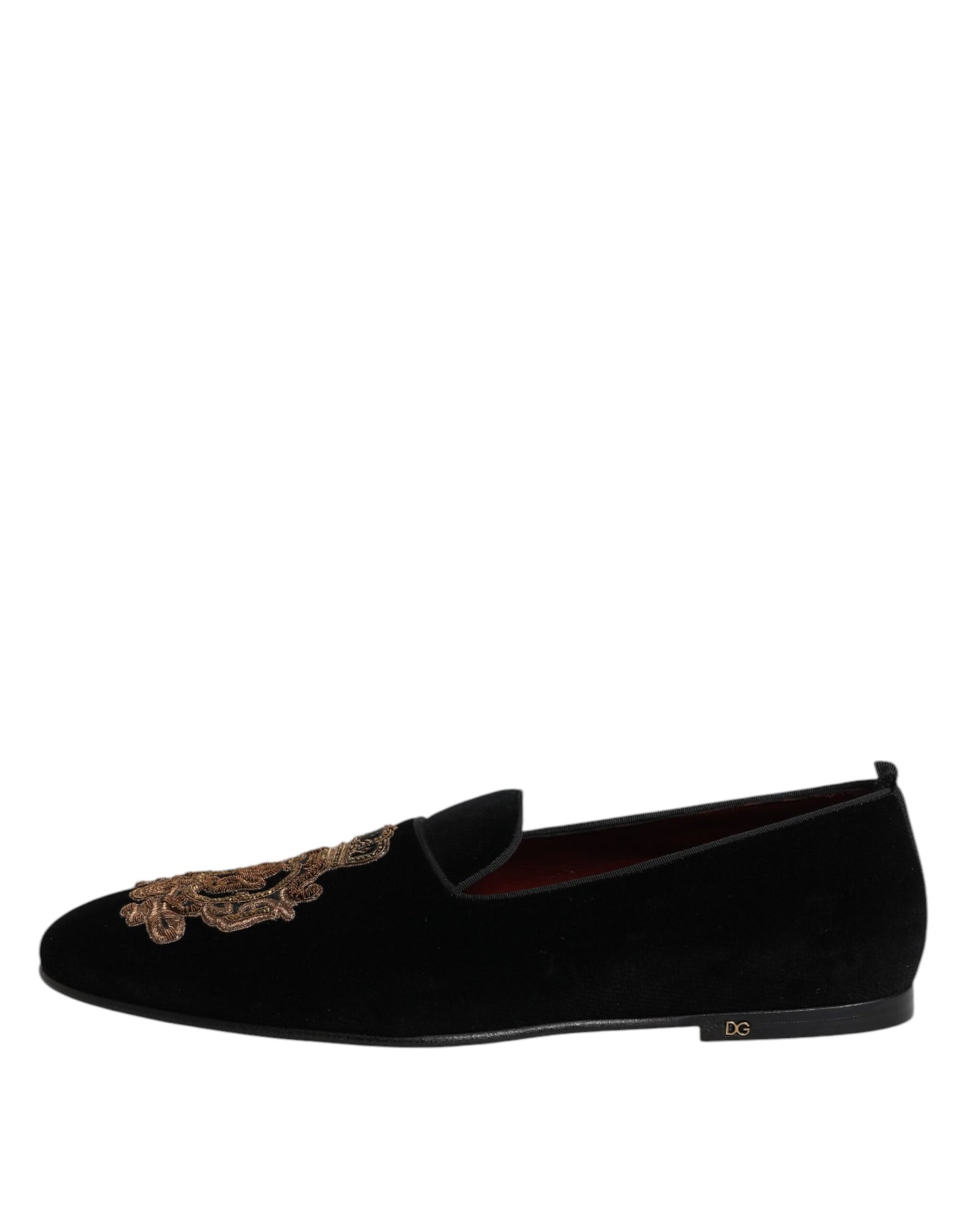 Black Velvet Gold Crown Mens Loafers Shoes