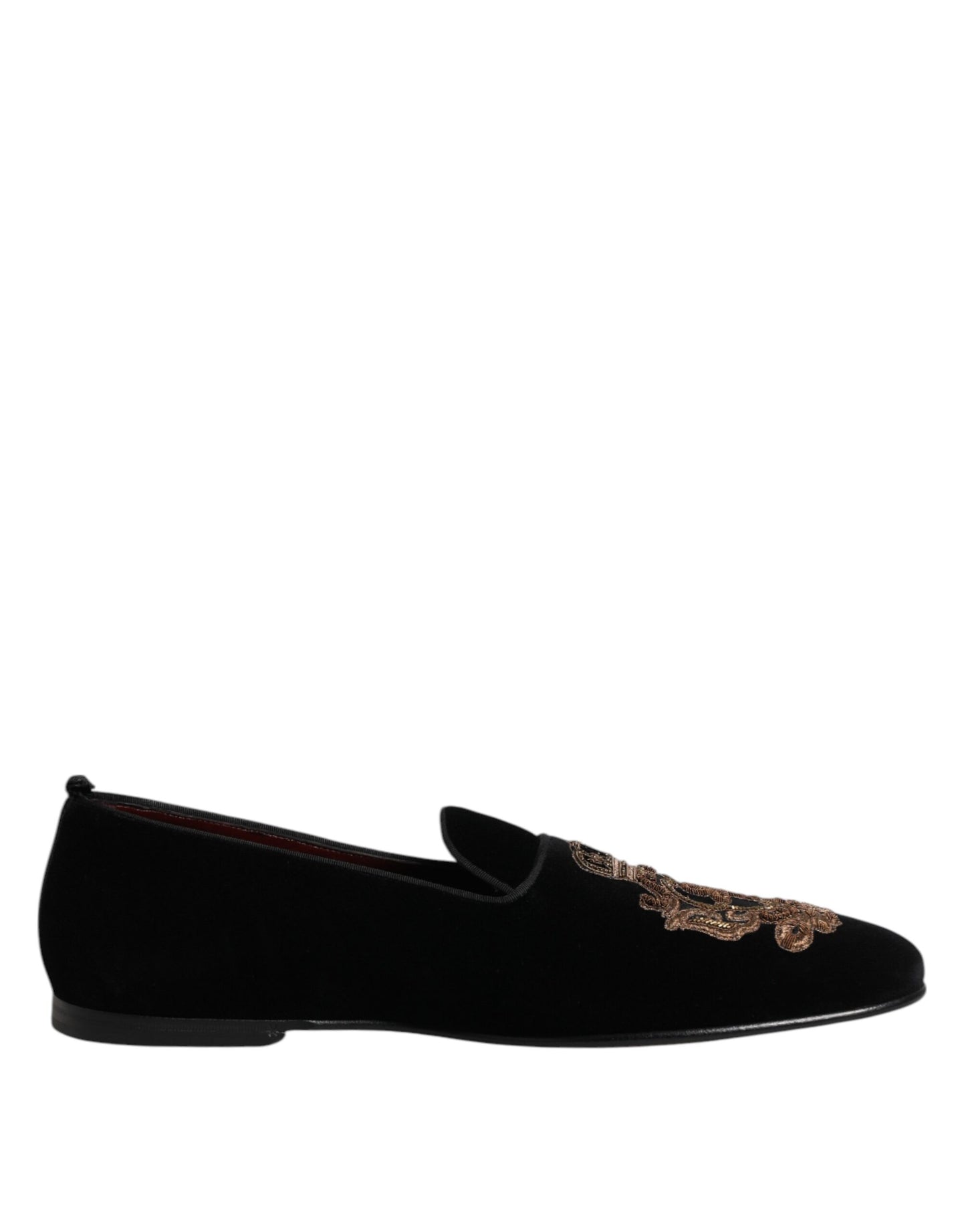 Black Velvet Gold Crown Mens Loafers Shoes