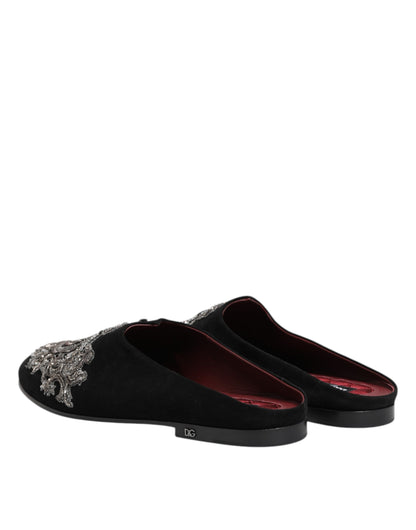 Black Velvet Slides DG Crown Slipper Shoes