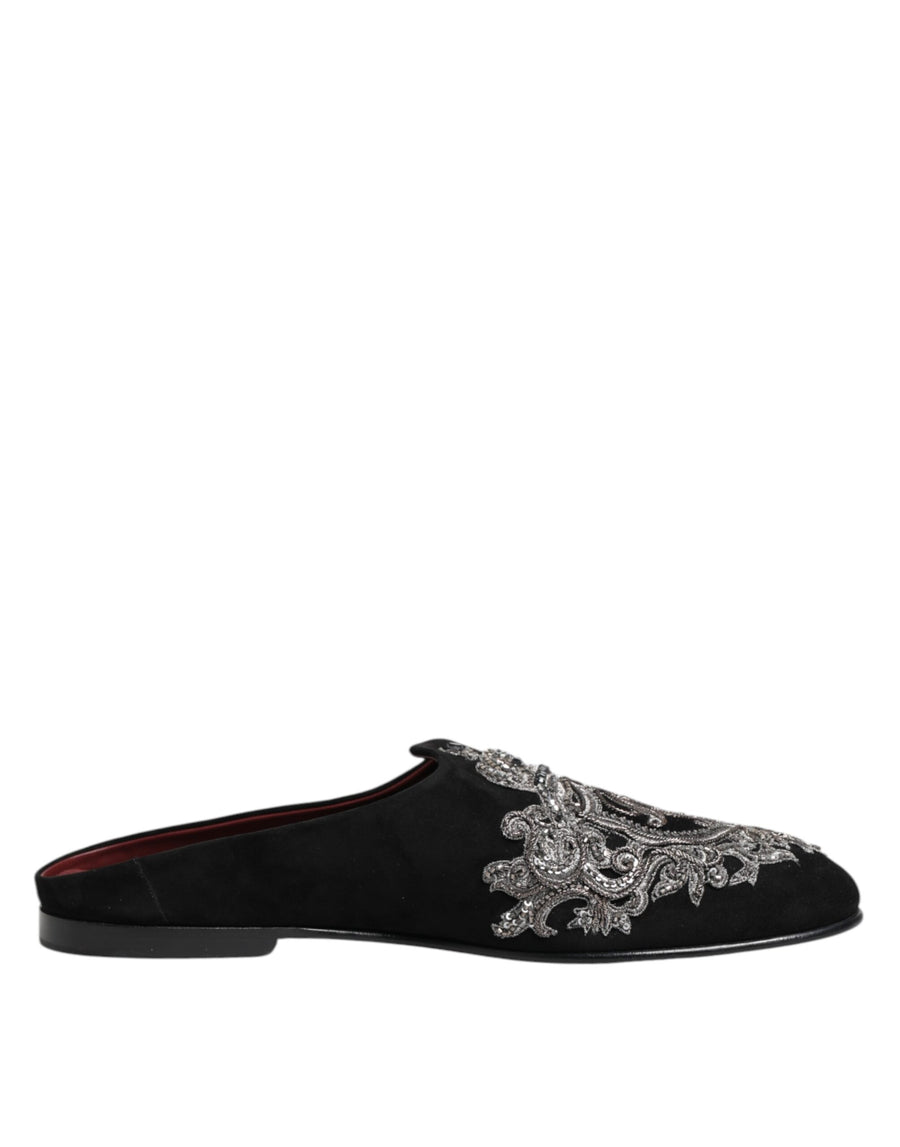 Black Velvet Slides DG Crown Slipper Shoes