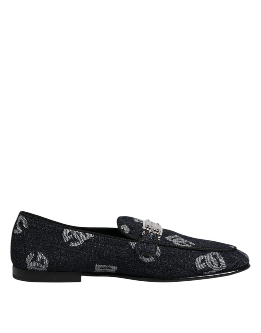 Blue Logo Cotton Loafers Formal Dress Shoes