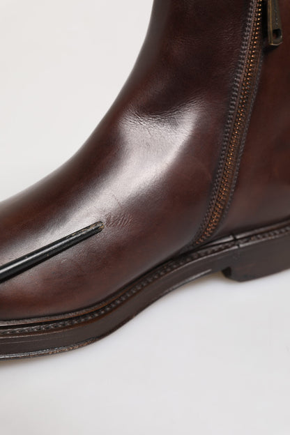 Brown Chelsea Leather Mid Calf Boots Shoes