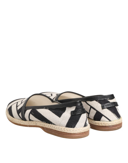 Black White Stripes Flat Espadrille Shoes