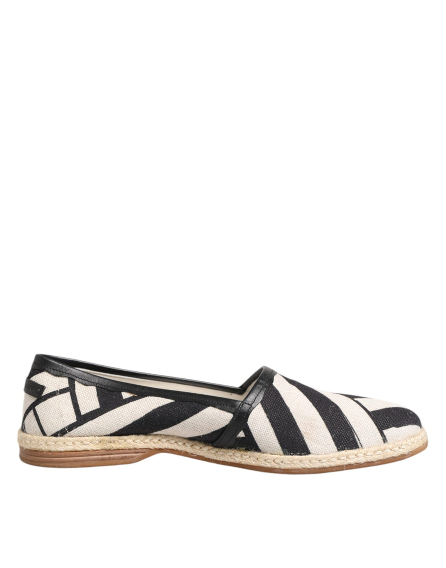 Black White Stripes Flat Espadrille Shoes