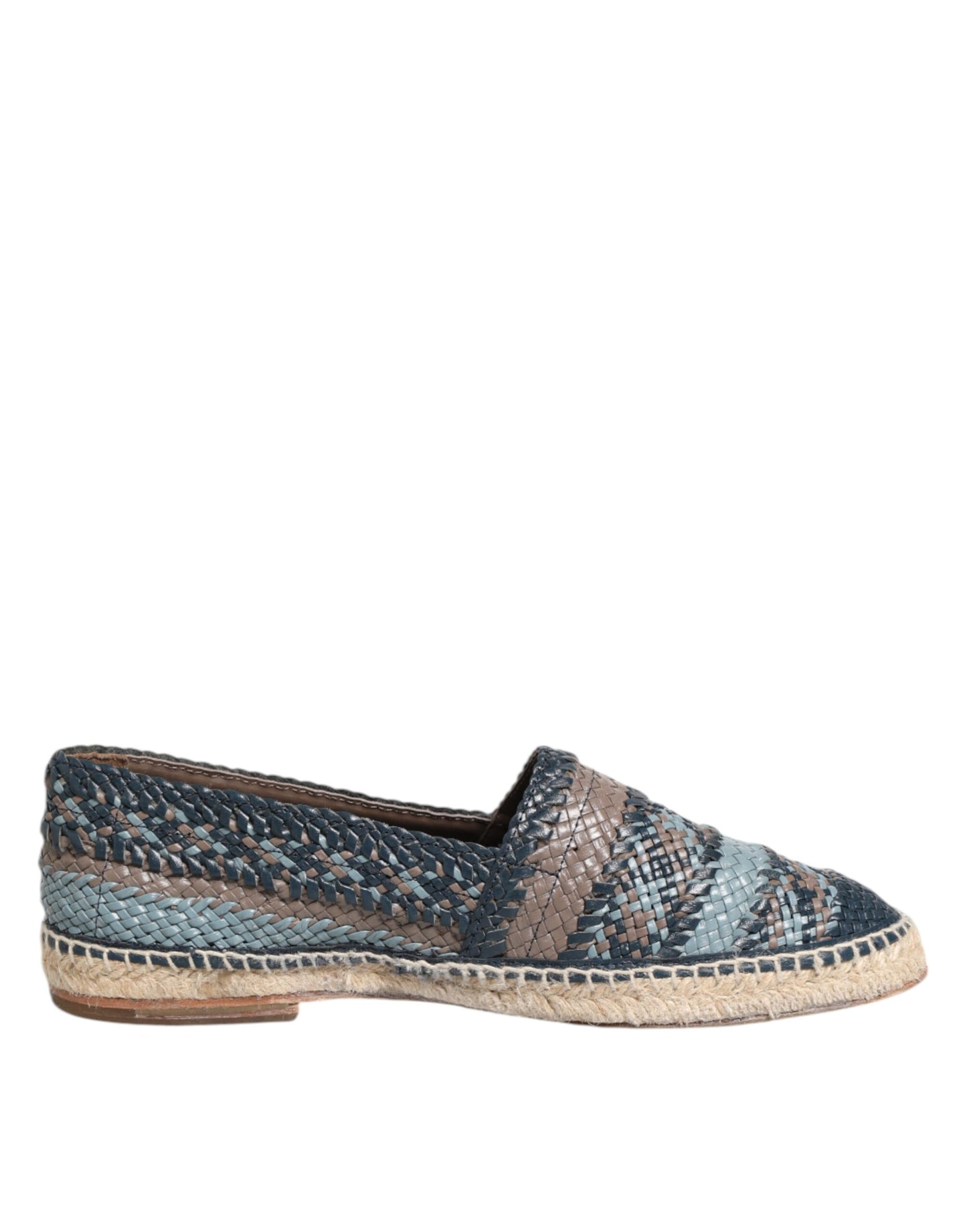 Blue Gray Woven Leather Buffalo Espadrille Shoes