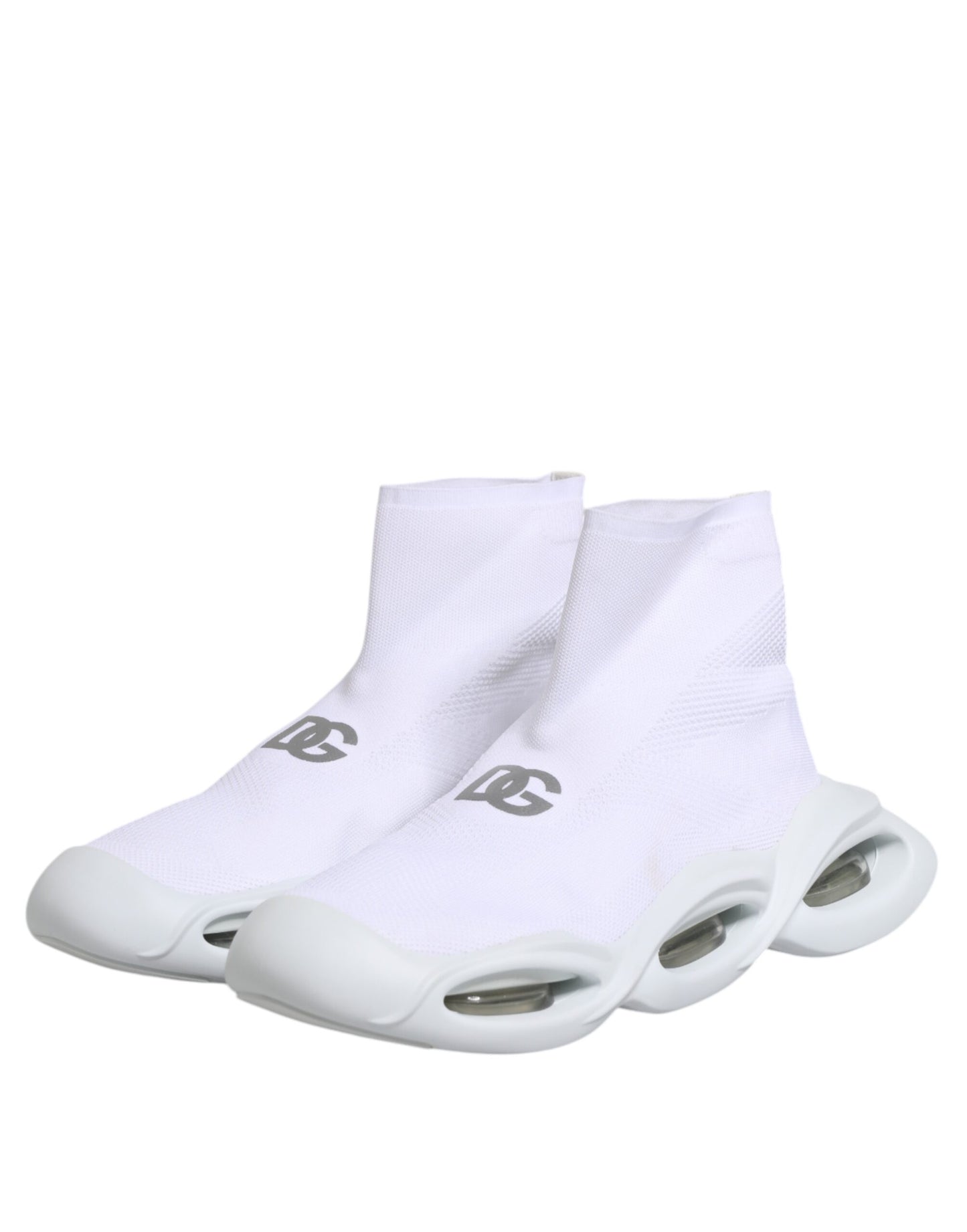 White Silver Slip On Wave Socks Sneakers Shoes