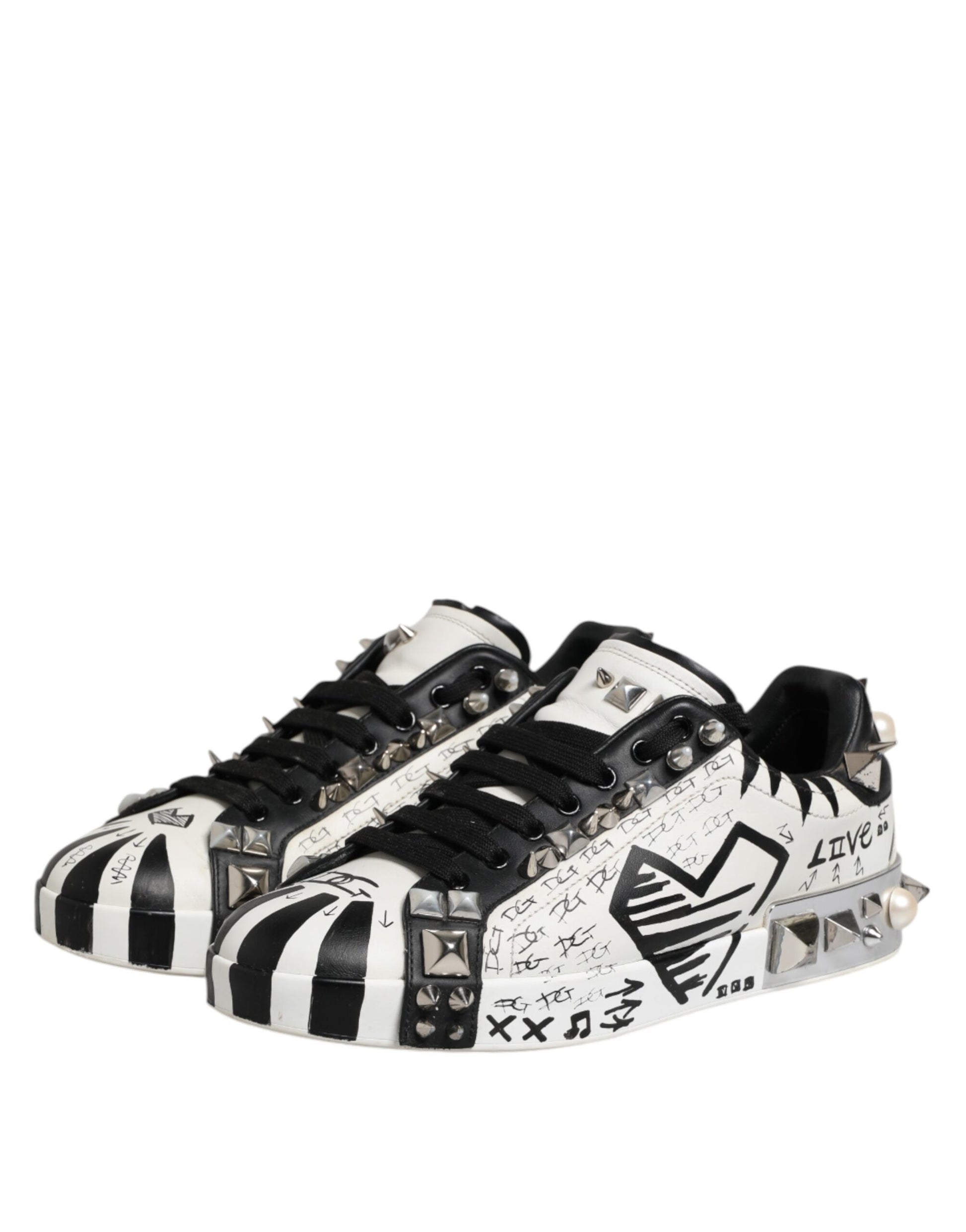 Black White Studded Low Top Sneakers Shoes