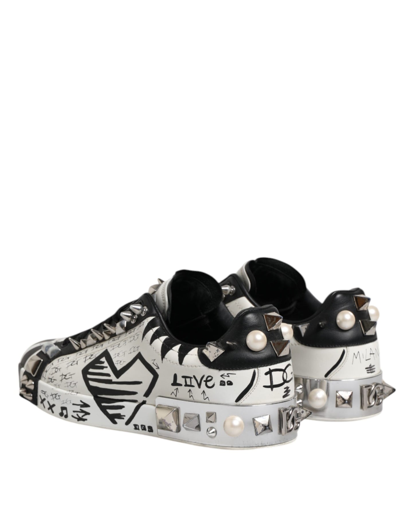 Black White Studded Low Top Sneakers Shoes