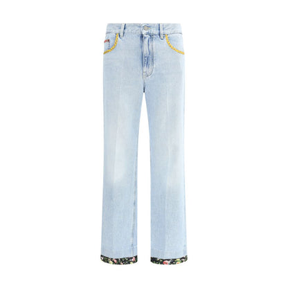 Light Blue Cotton Straight-Leg Jeans