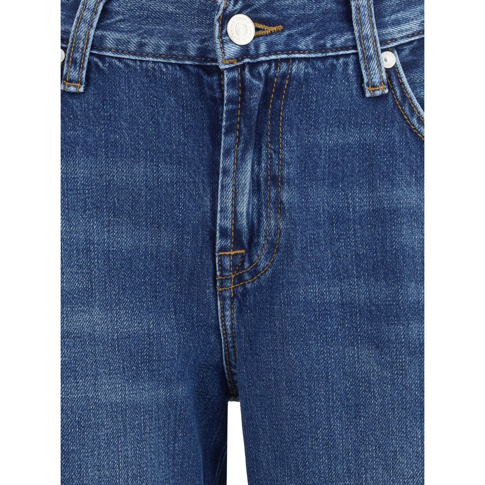 Blue Cotton Flared Jeans