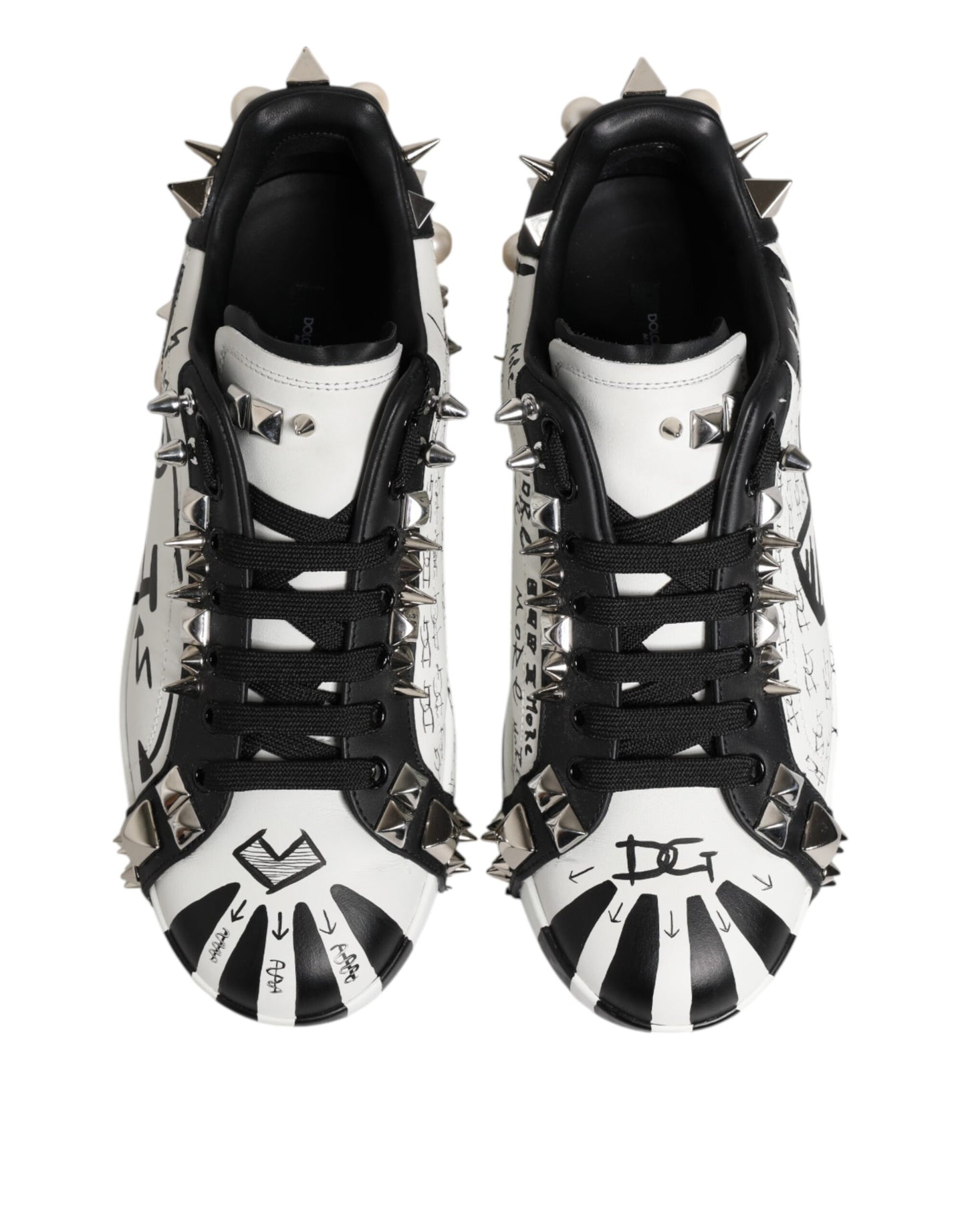 Black White Studded Low Top Sneakers Shoes