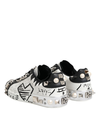 Black White Studded Low Top Sneakers Shoes
