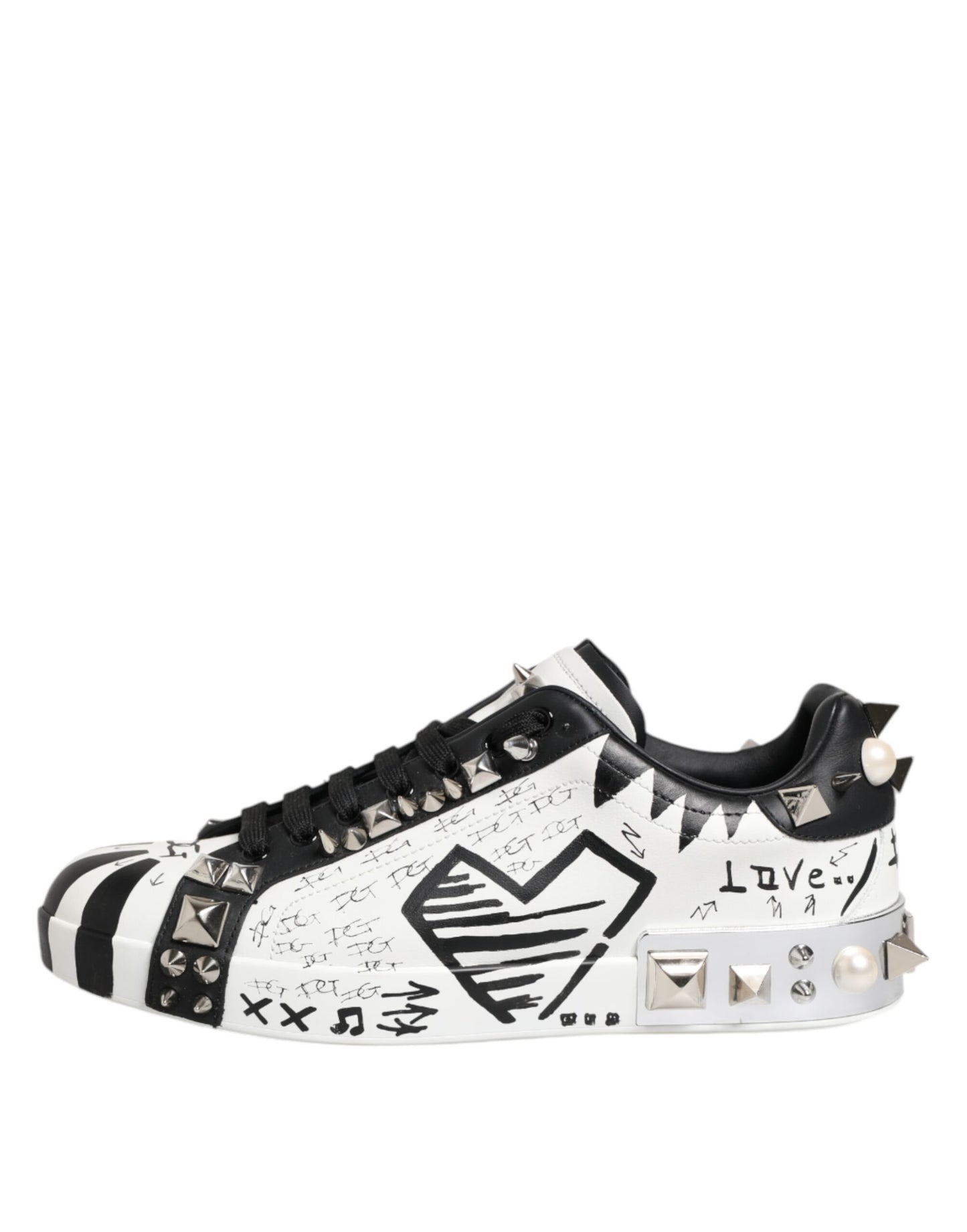 Black White Studded Low Top Sneakers Shoes
