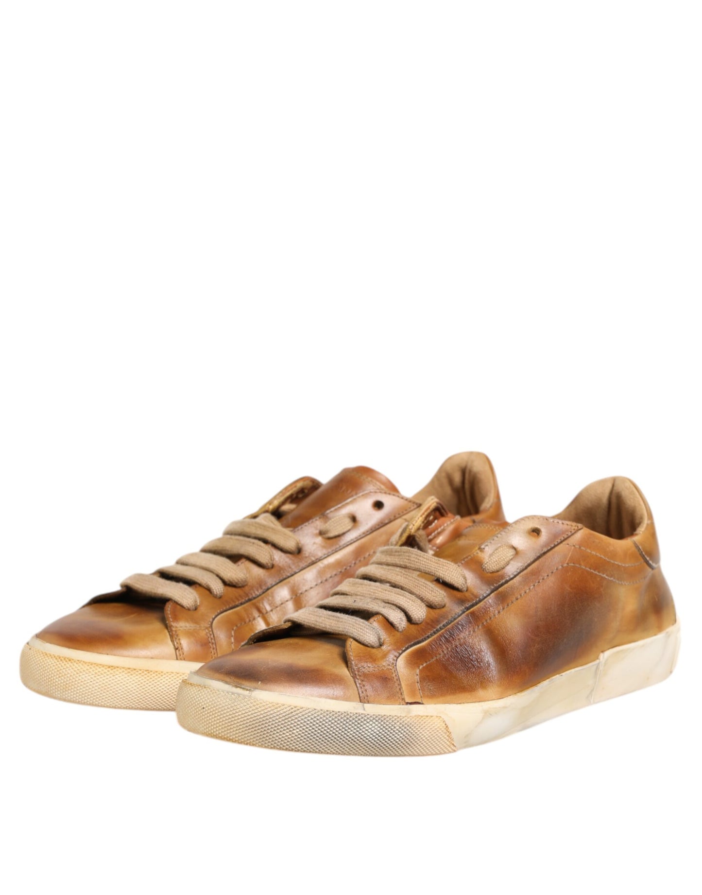 Brown Leather Low Top Men Sneakers Shoes