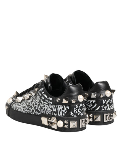 Black Portofino Stud Embellished Sneakers Shoes