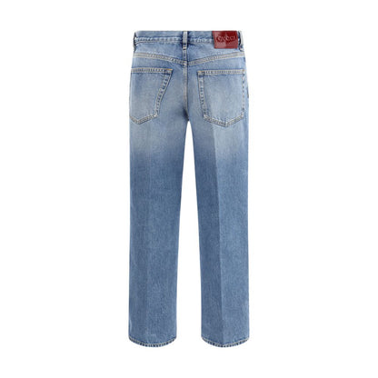 Light Blue Cotton Straight-Leg Jeans