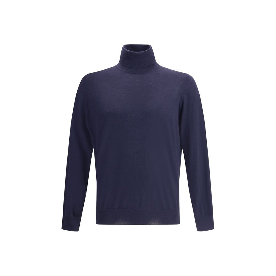 Blue Fleece Wool Turtleneck