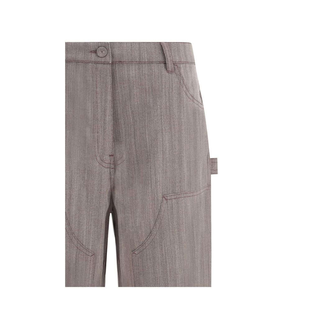 Brown Fleece Wool Casual Pants