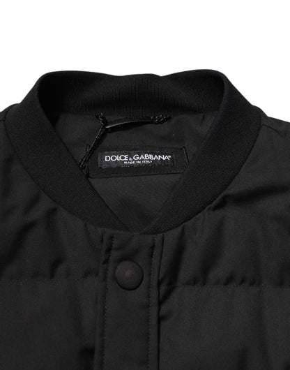 Black Sleeveless Parka Logo Plaque Jacket