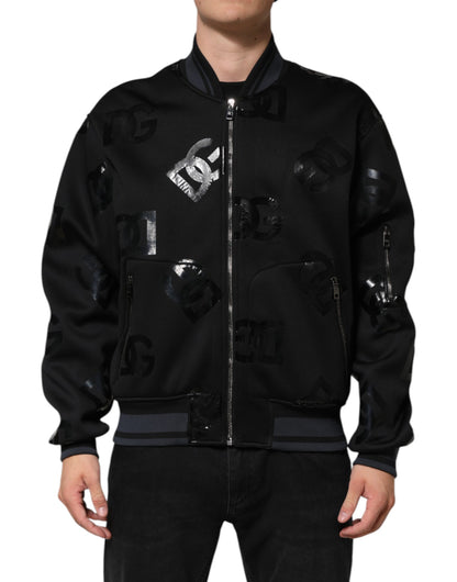 Black Wool Logo DG Mania Men Bomber Jacket
