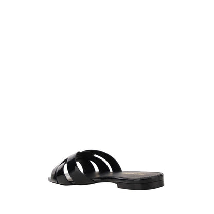 Black Calf Leather Bos Taurus Flat Sandals
