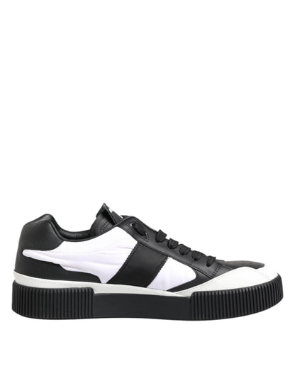 Black White Leather MIAMI Low Top Sneakers Shoes