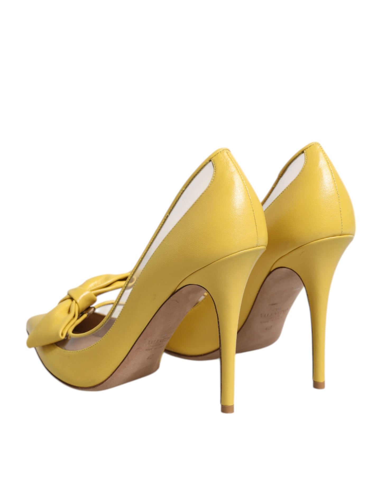 Yellow Patent Leather PVC Bow Heels Pumps Shoes