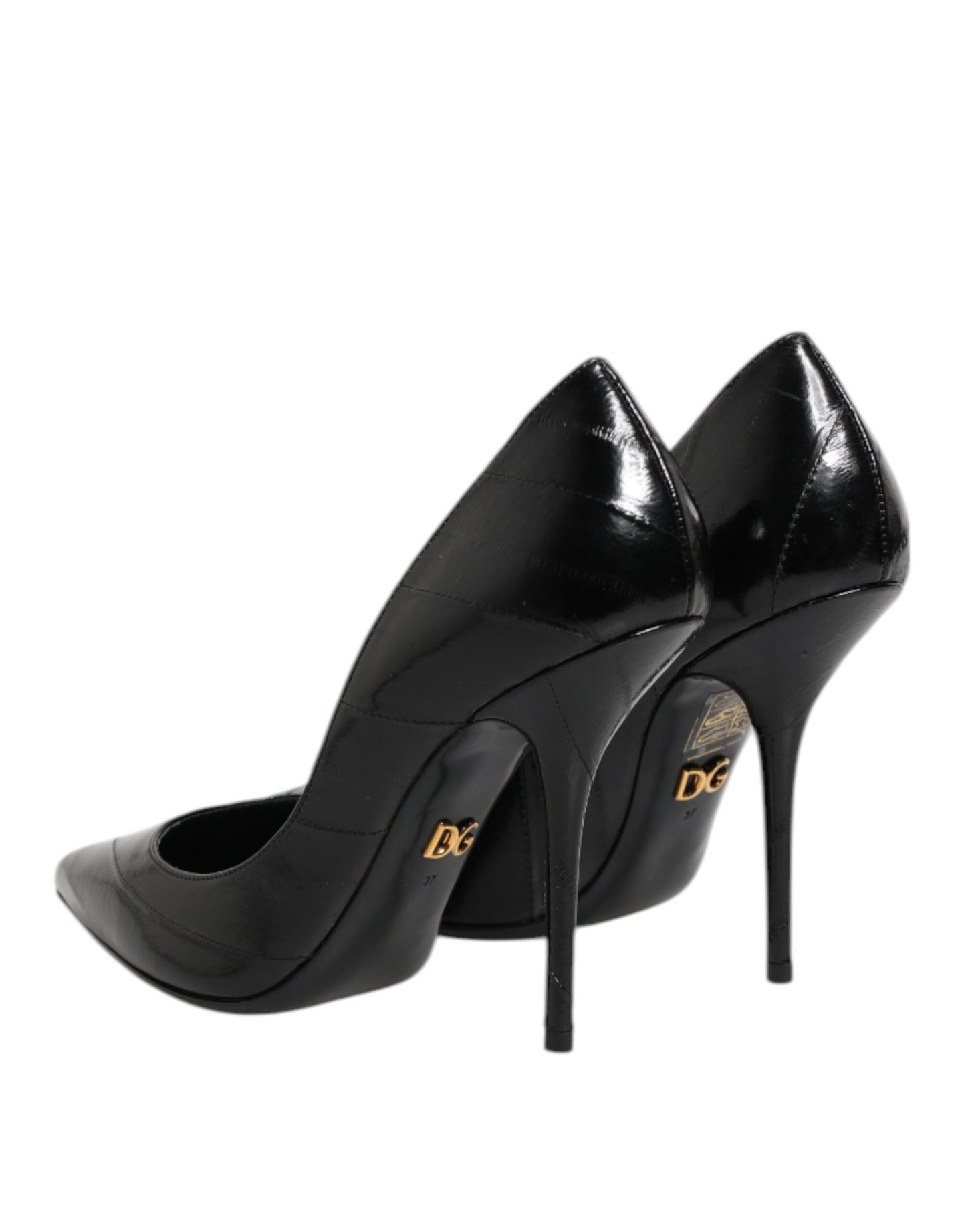Black Leather Stiletto High Heels Pumps Shoes